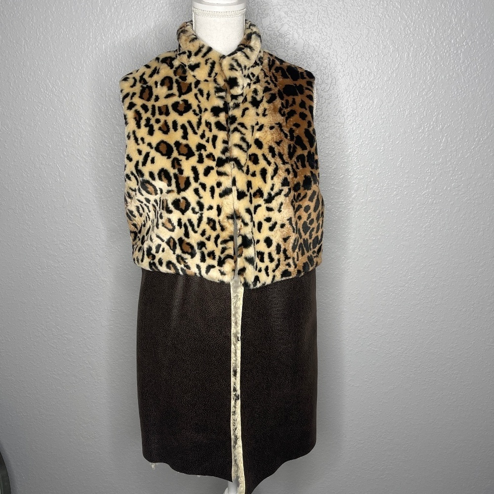 H‎ by Heurueh Leopard Print Shearling Vest